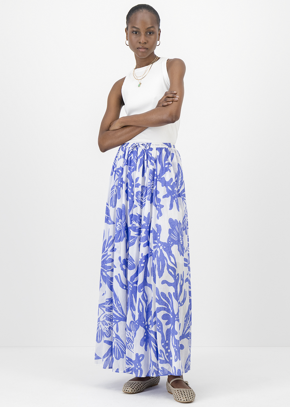 Print Cotton Voile Maxi Skirt