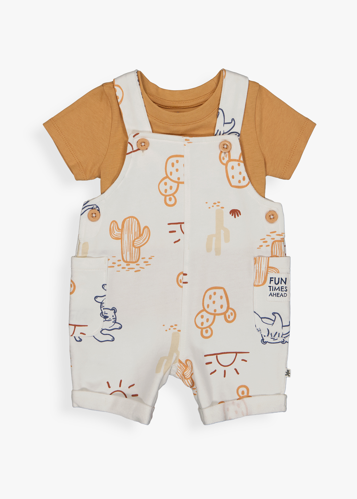 Print Fleece Dungaree & T-shirt Set
