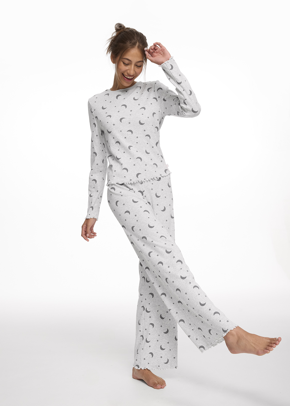 Print Ruffle Cotton Blend Pyjamas
