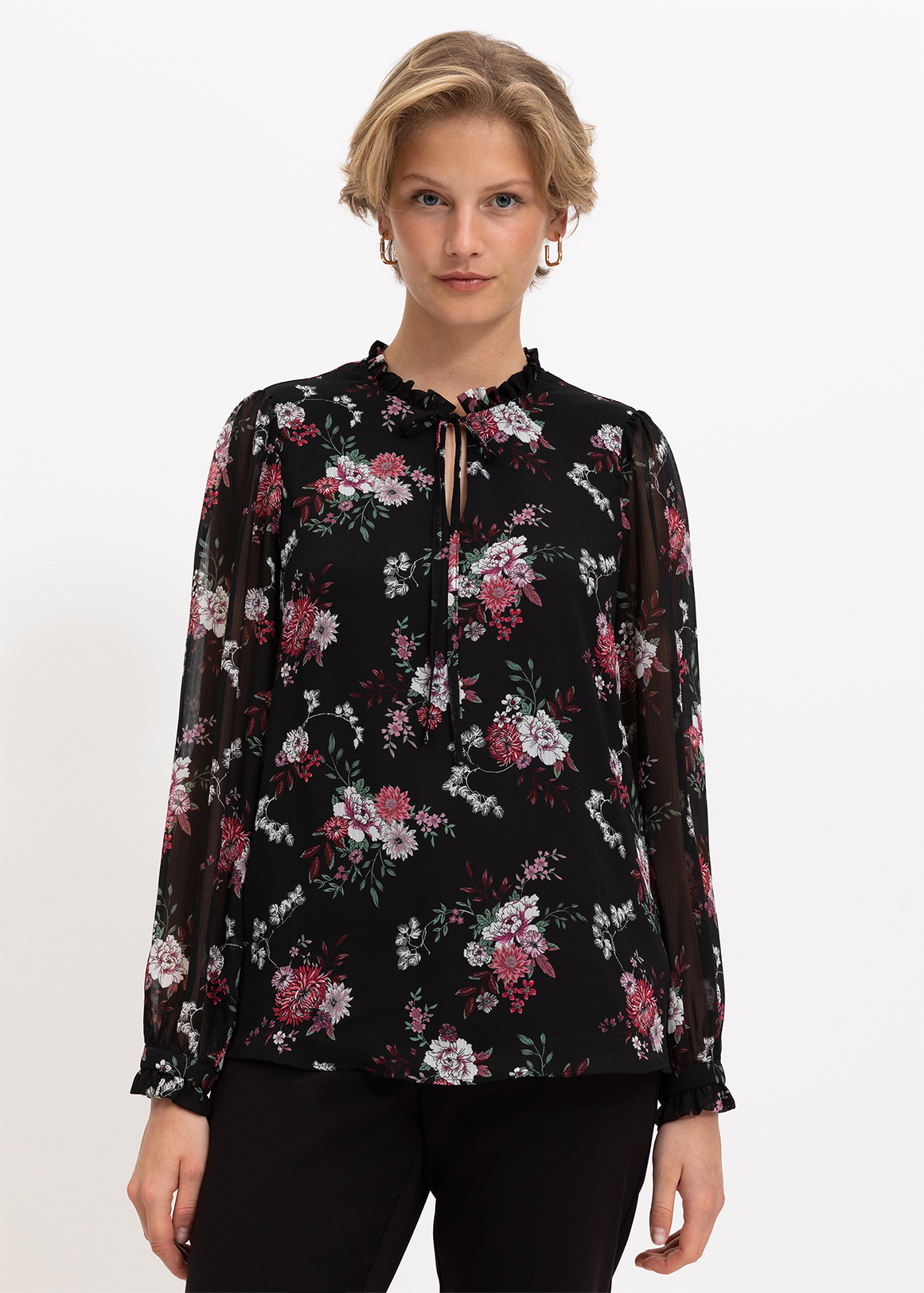 Print Ruffle Split Mandarin Blouse | Woolworths.co.za