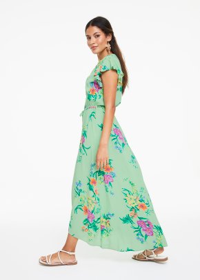 Strappy Embroidery Neck Tiered Maxi Dress