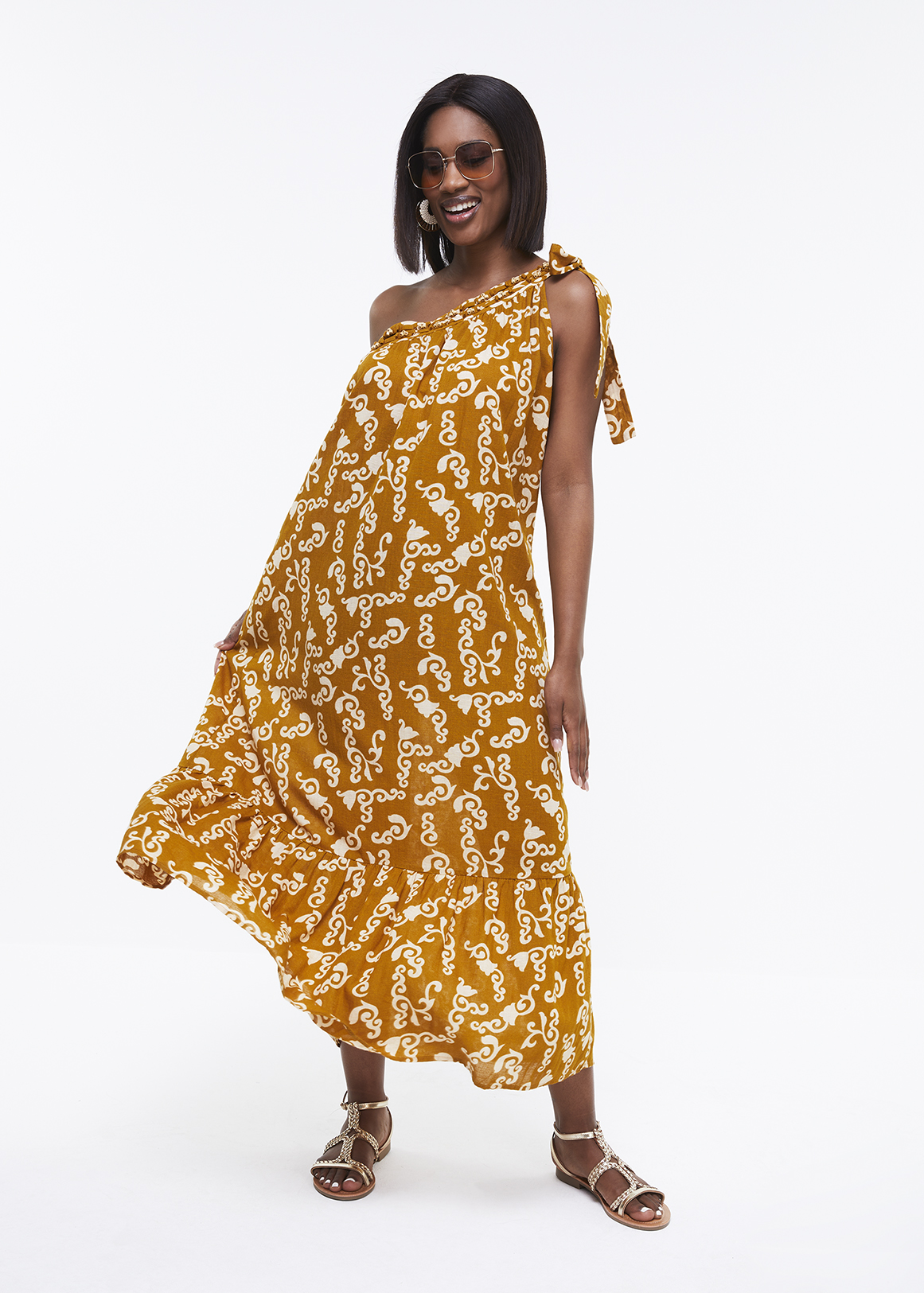 Print Tiered Beaded One Shoulder Maxi Dress | Woolworths.co.za