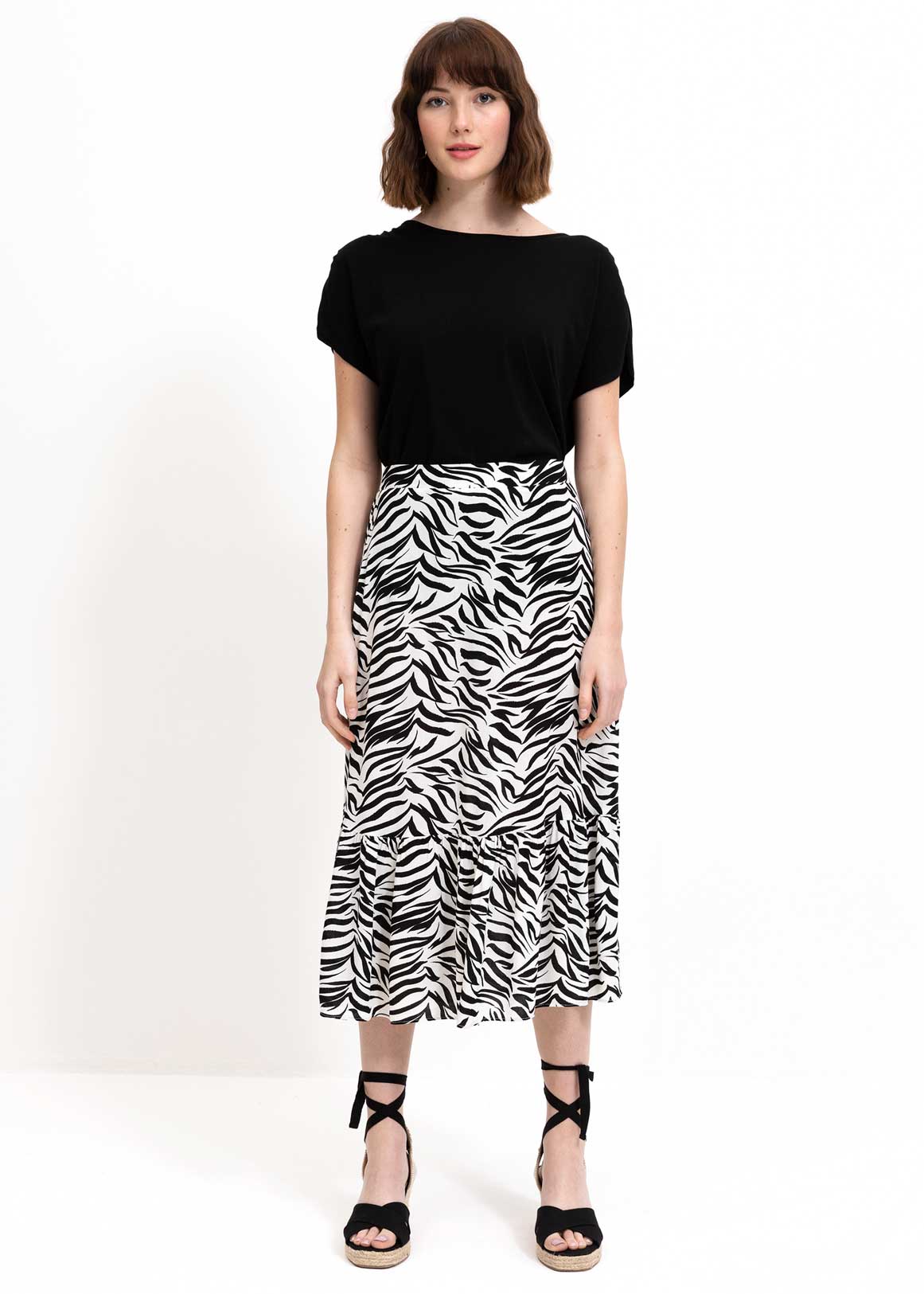 Print Tiered Frill Crepe Midi Skirt | Woolworths.co.za