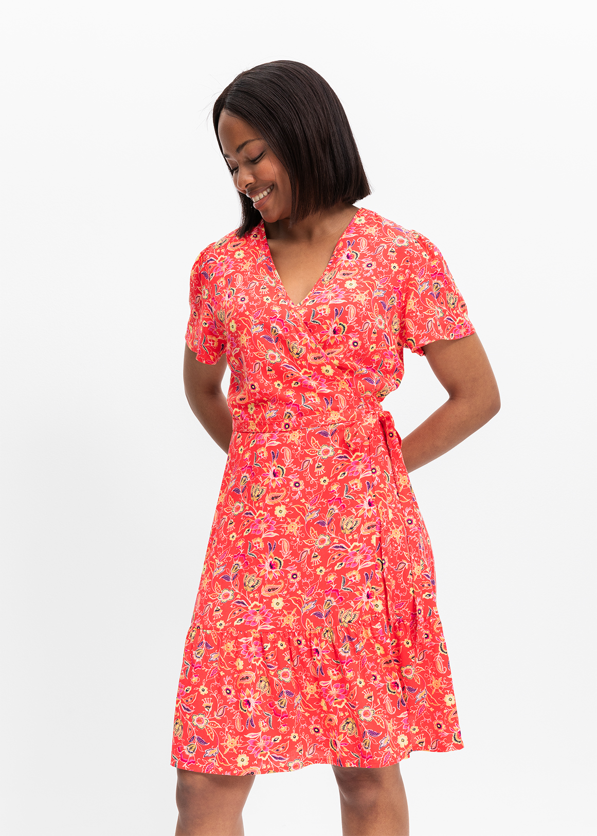 Print Tiered V-neck Wrap Dress | Woolworths.co.za