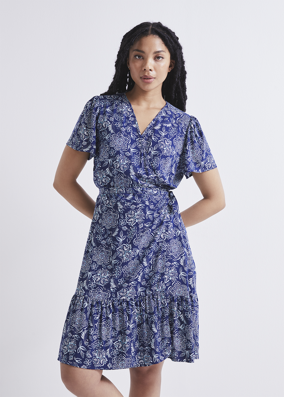 Print Tiered V-neck Wrap Dress | Woolworths.co.za