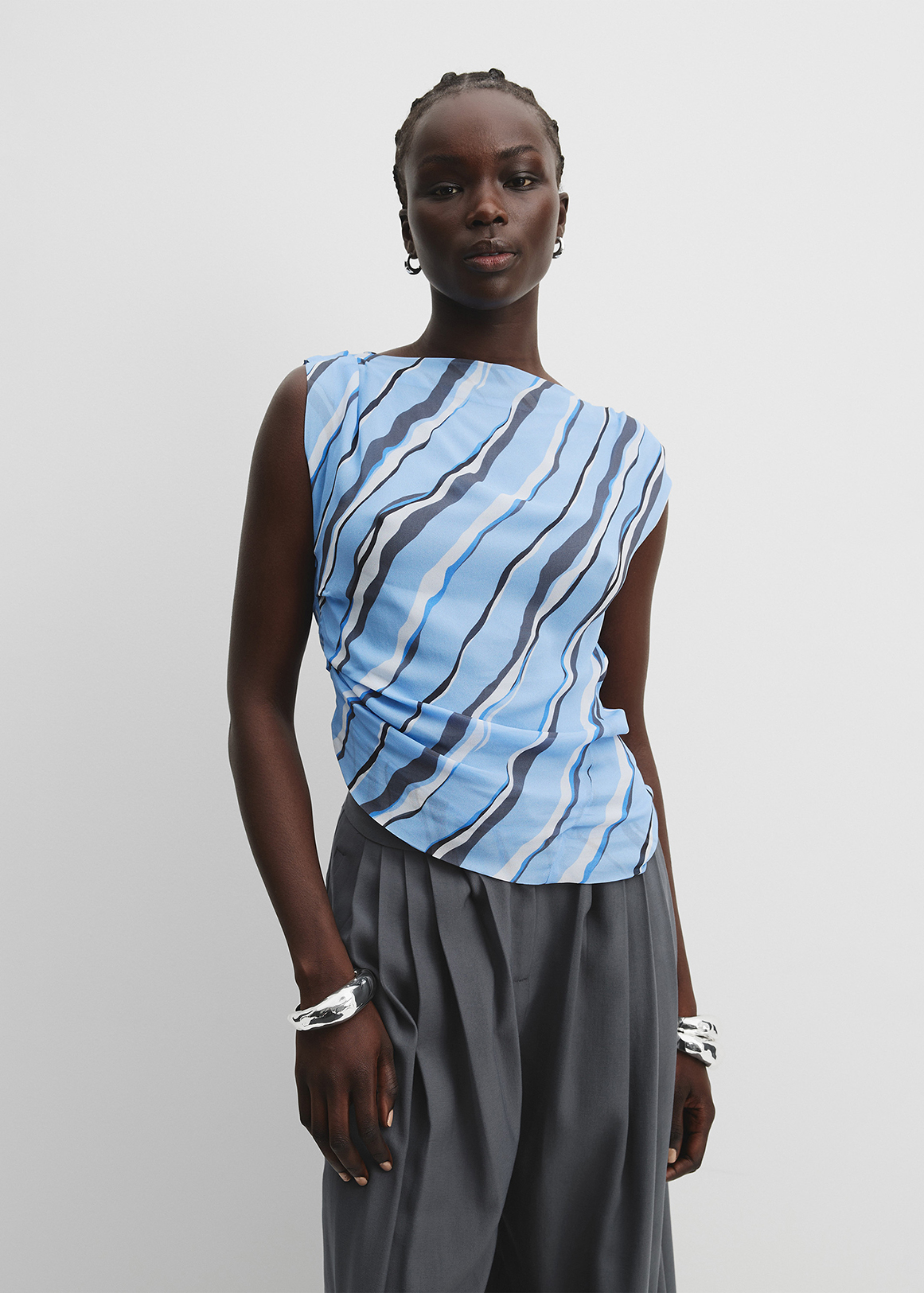 Print Tucked Blouse