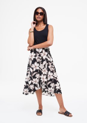 High Rise A-line Midi Denim Skirt
