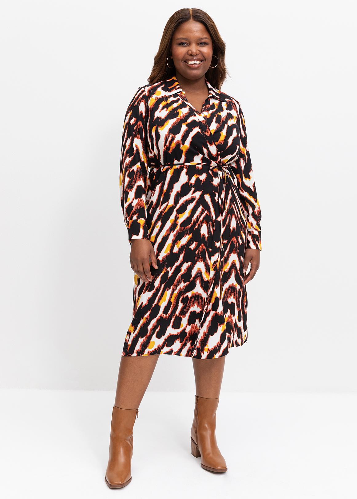 Print Wrap Shirt Dress