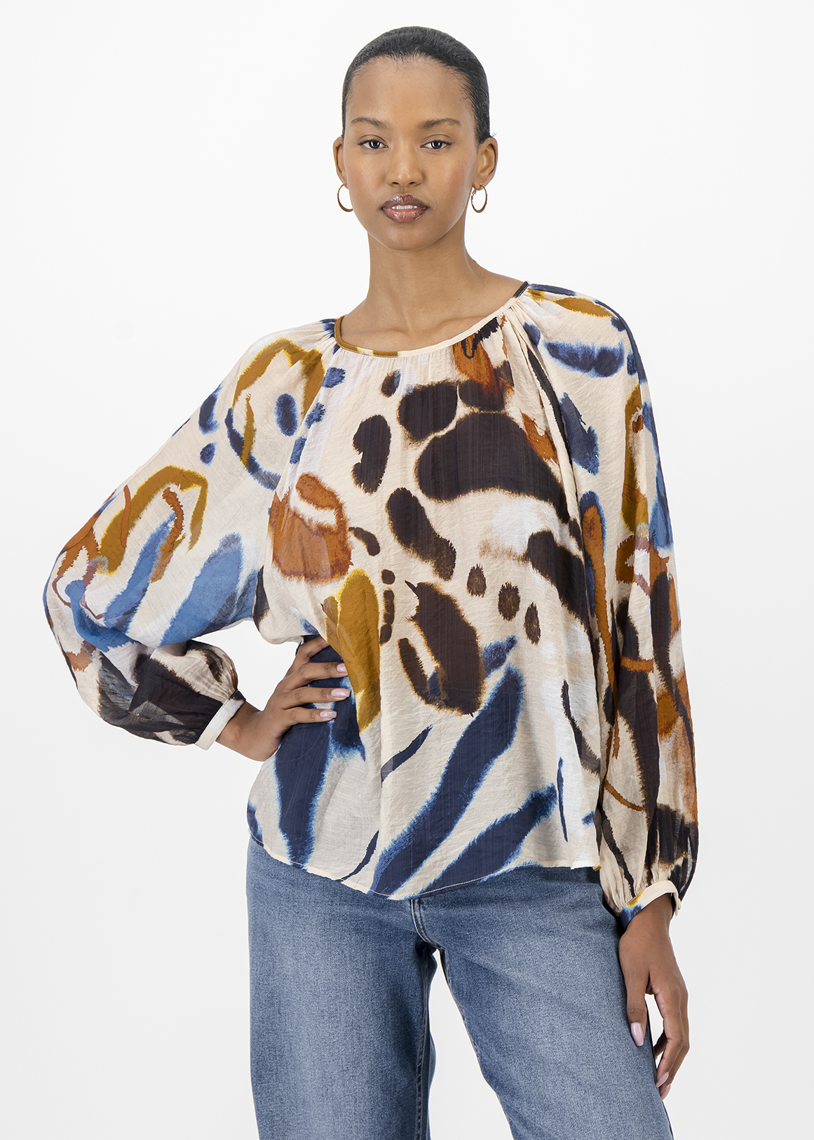 Printed Bishop Sleeve Relaxed Fit Blouse