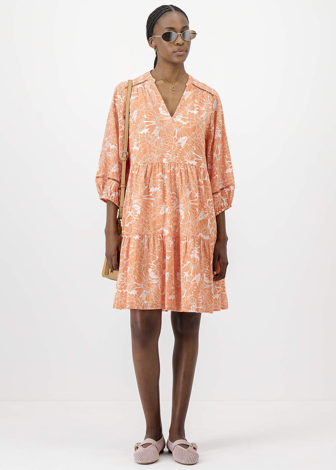 Printed Boho Tiered V-Neck A-line Cotton Dress