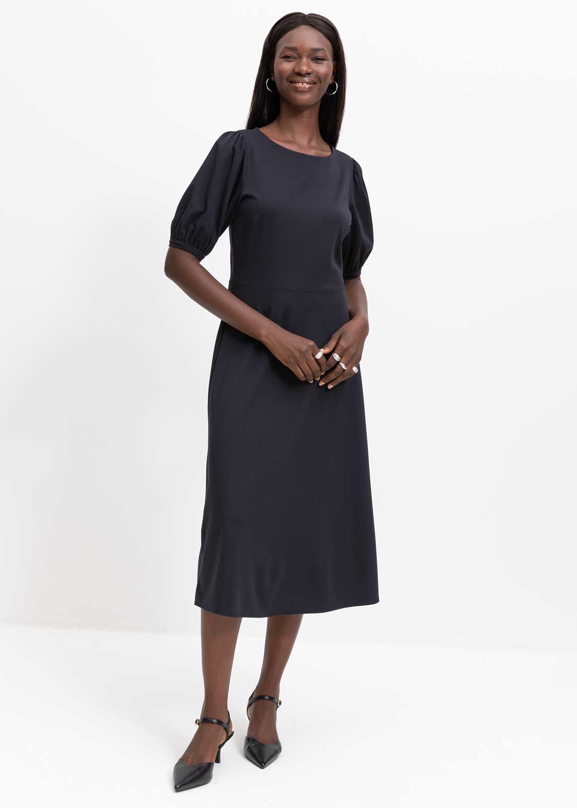 Puff Sleeve Fit Flare Midi Dress Woolworths co za Puff Sleeve Fit Flare Midi Dress Woolworths co za