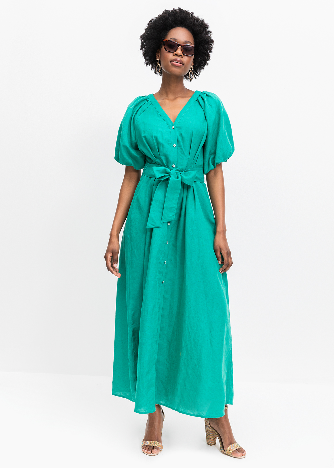 Puff Sleeve Linen Blend Shirt Maxi Dress | Woolworths.co.za