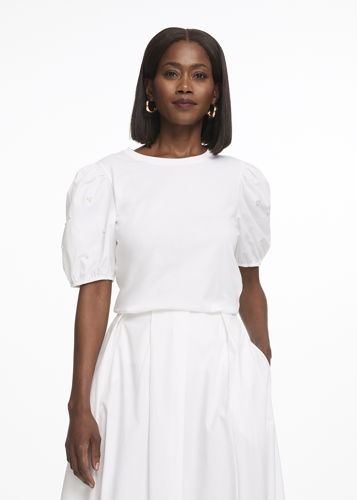 Puff Sleeve Slim Fit Stretch Cotton T-shirt | Woolworths.co.za