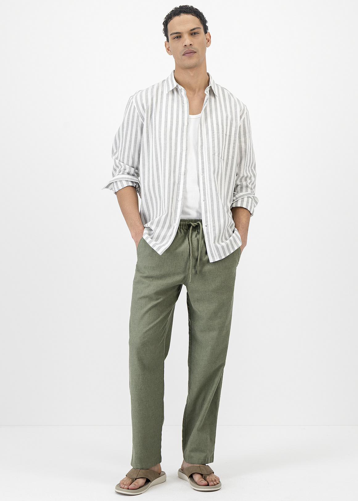 Pull-on Slim Fit Linen Blend Pants