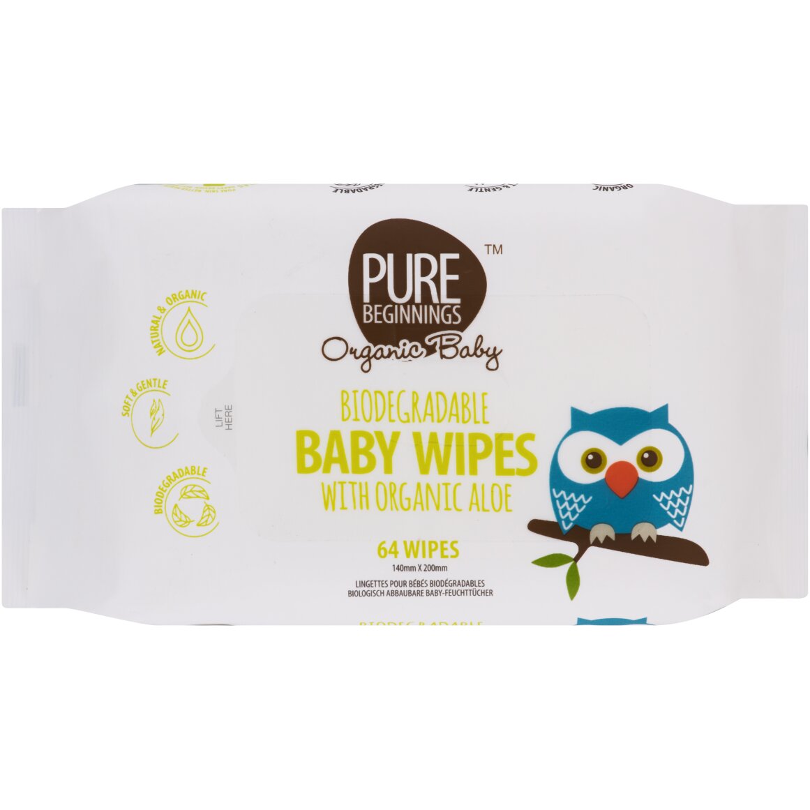 Pure Beginnings Biodegradable Aloe Baby Wipes 64 pk