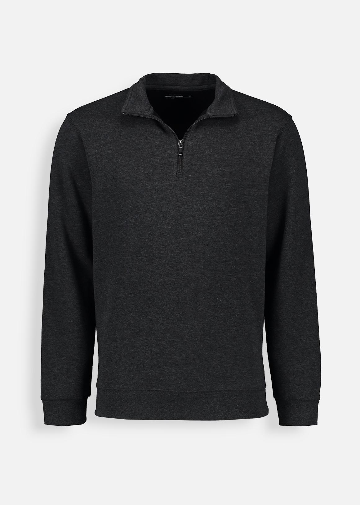 Selected Homme cotton quarter zip sweatshirt in black - BLACK
