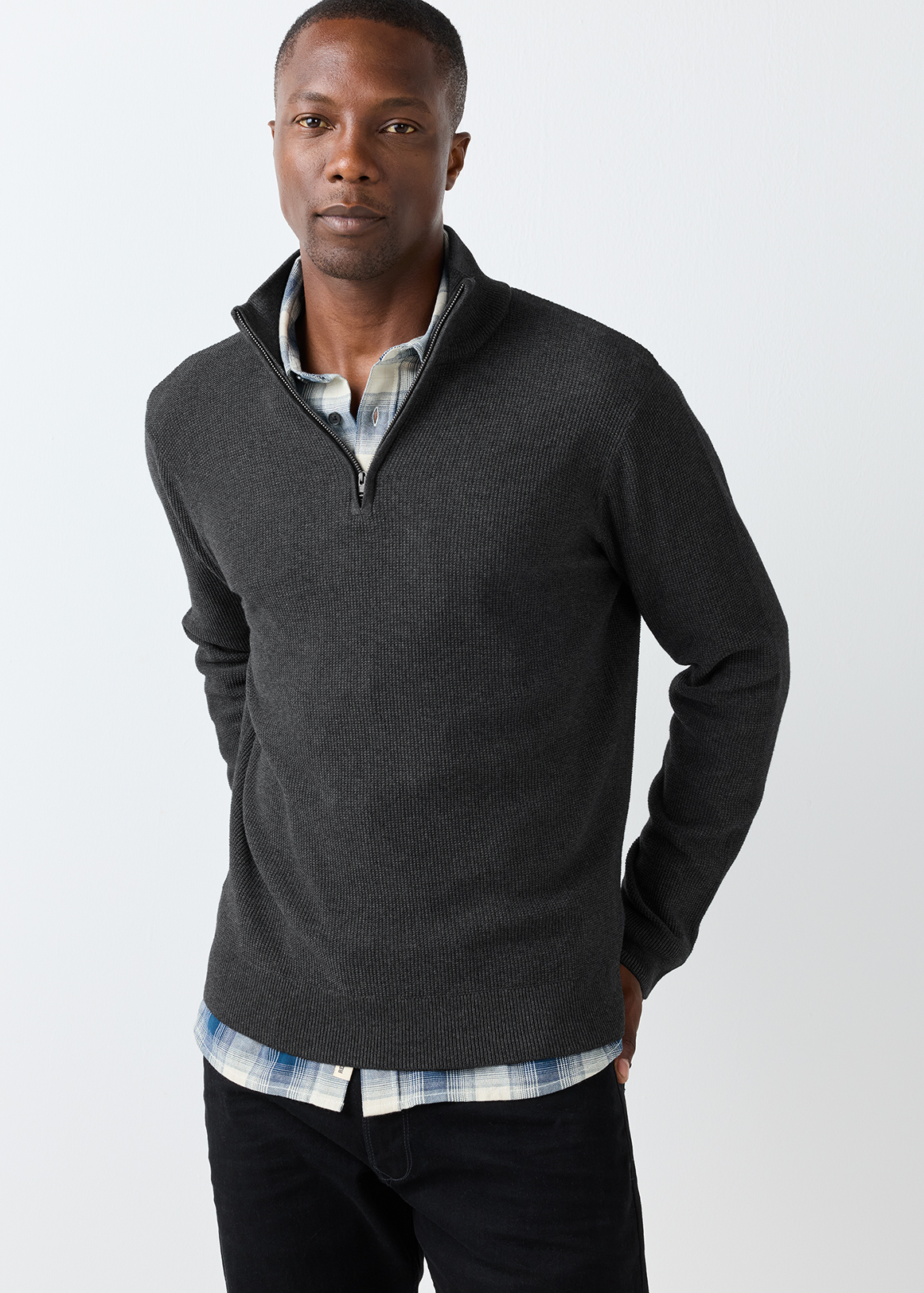 Quarter Zip Pique Waffle Knit Jumper