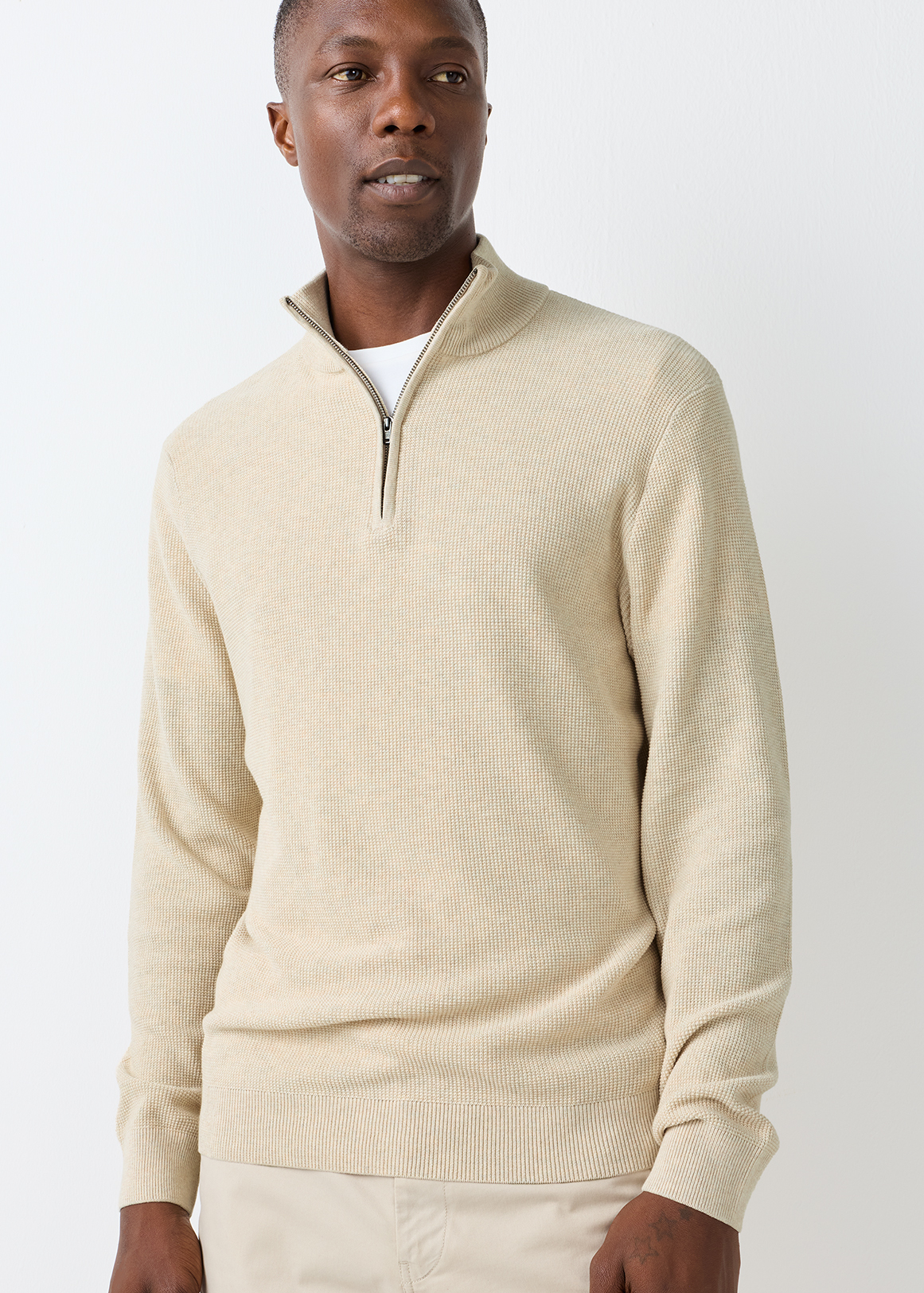 Quarter Zip Pique Waffle Knit Jumper