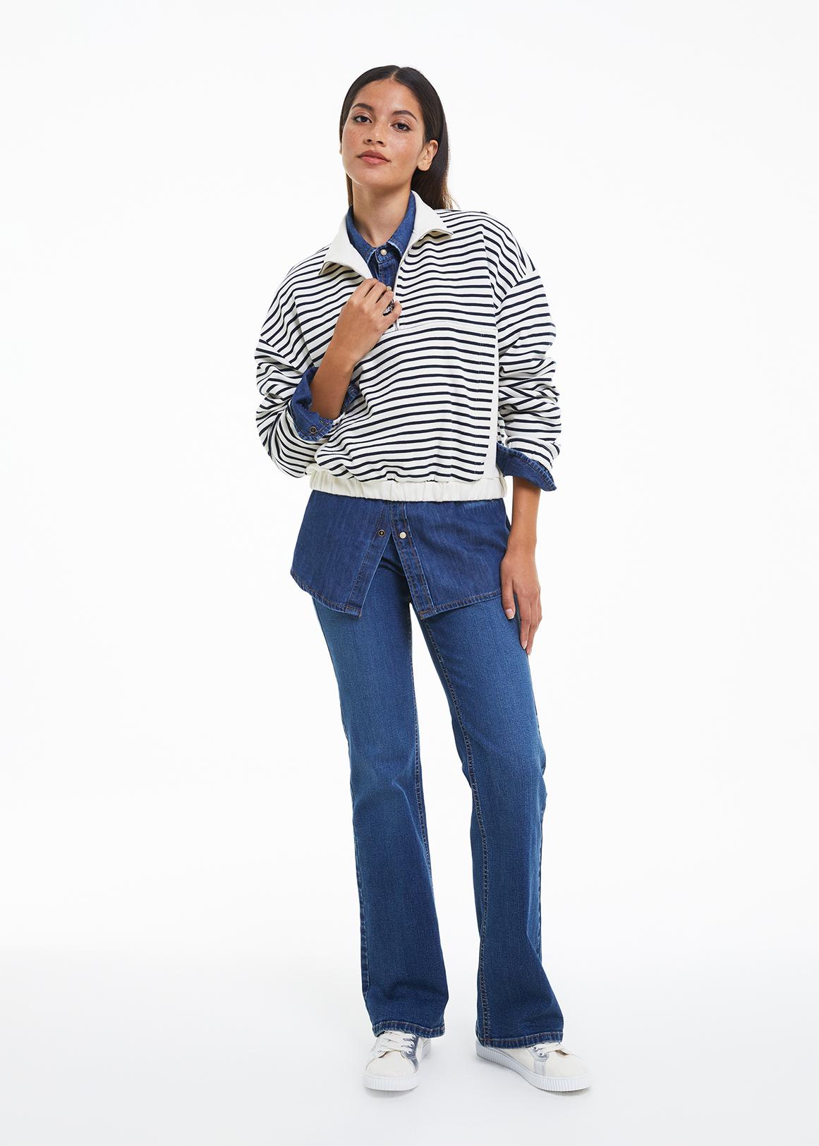 Quarter Zipped Striped Sweatshirt