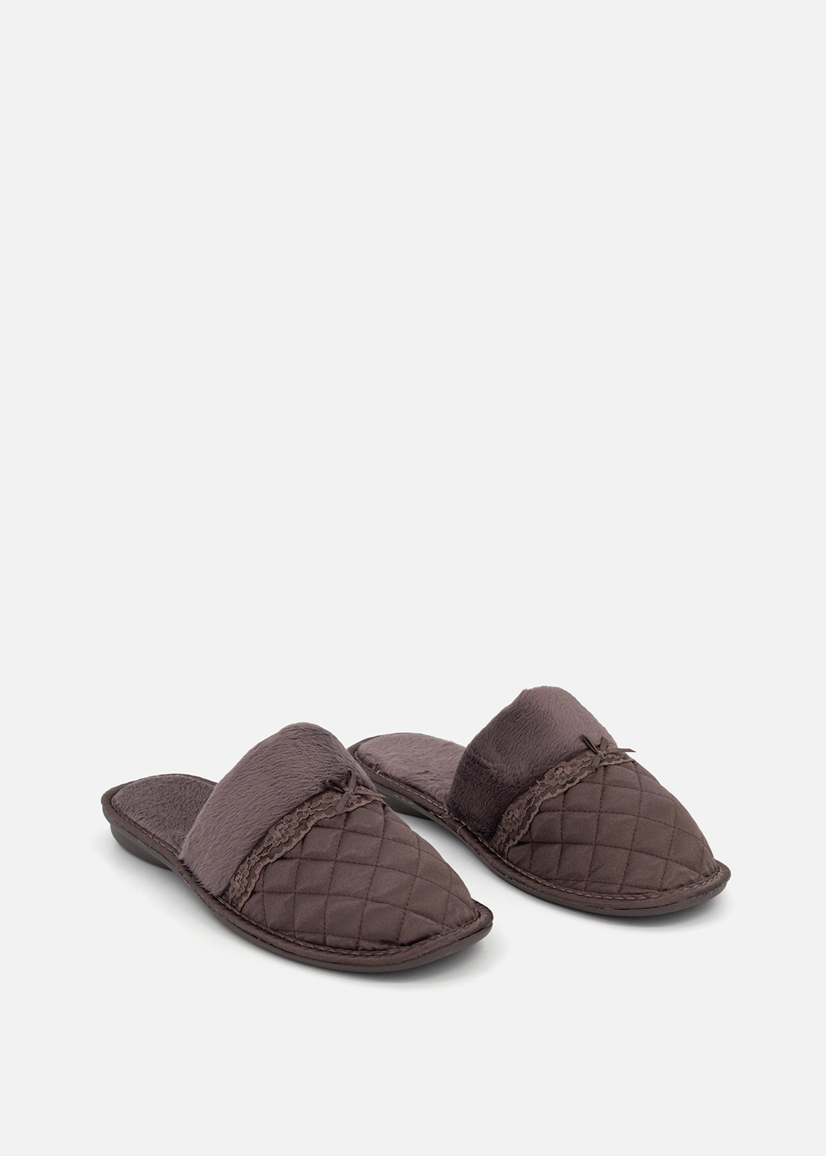 Quilted Satin Mule Slippers