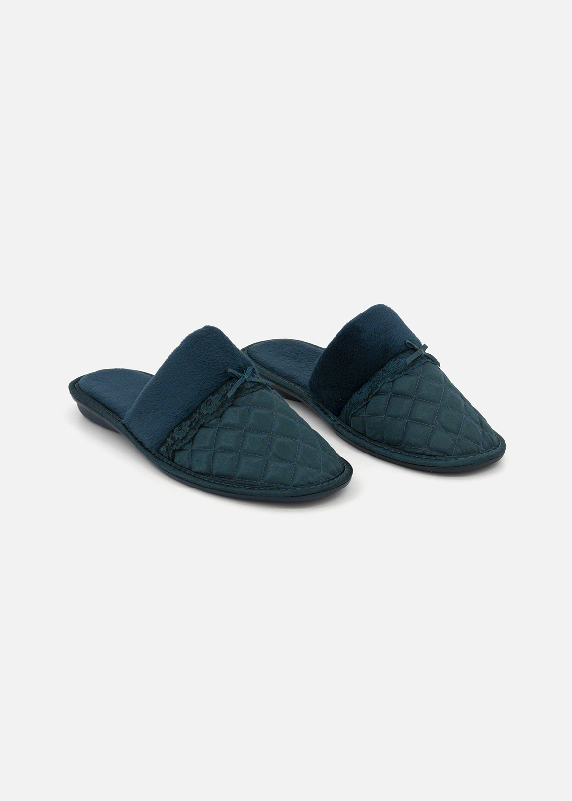 Quilted Satin Mule Slippers