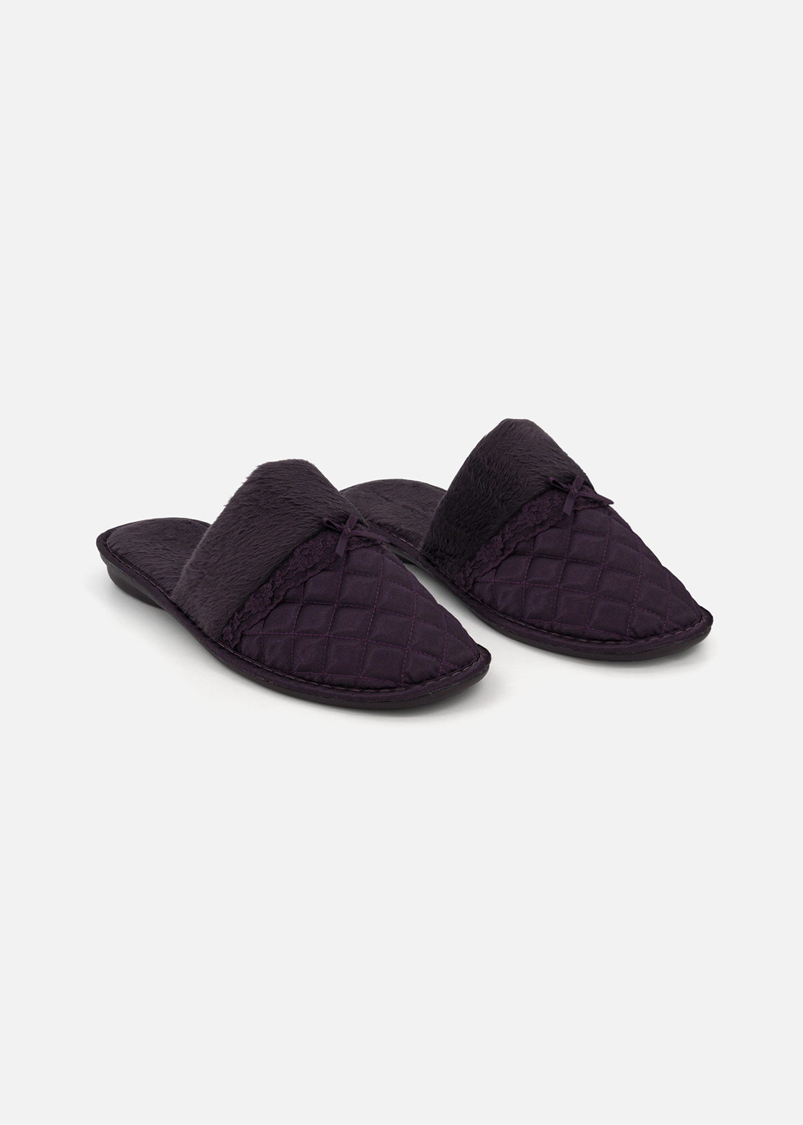 Quilted Satin Mule Slippers