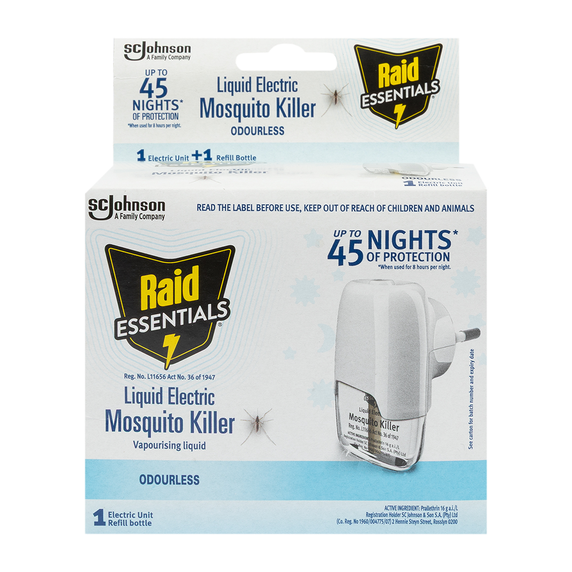 Raid Liquid Raid Essentials Liquid Electric Odourless Mosquito Killer Refills 2 pc ...