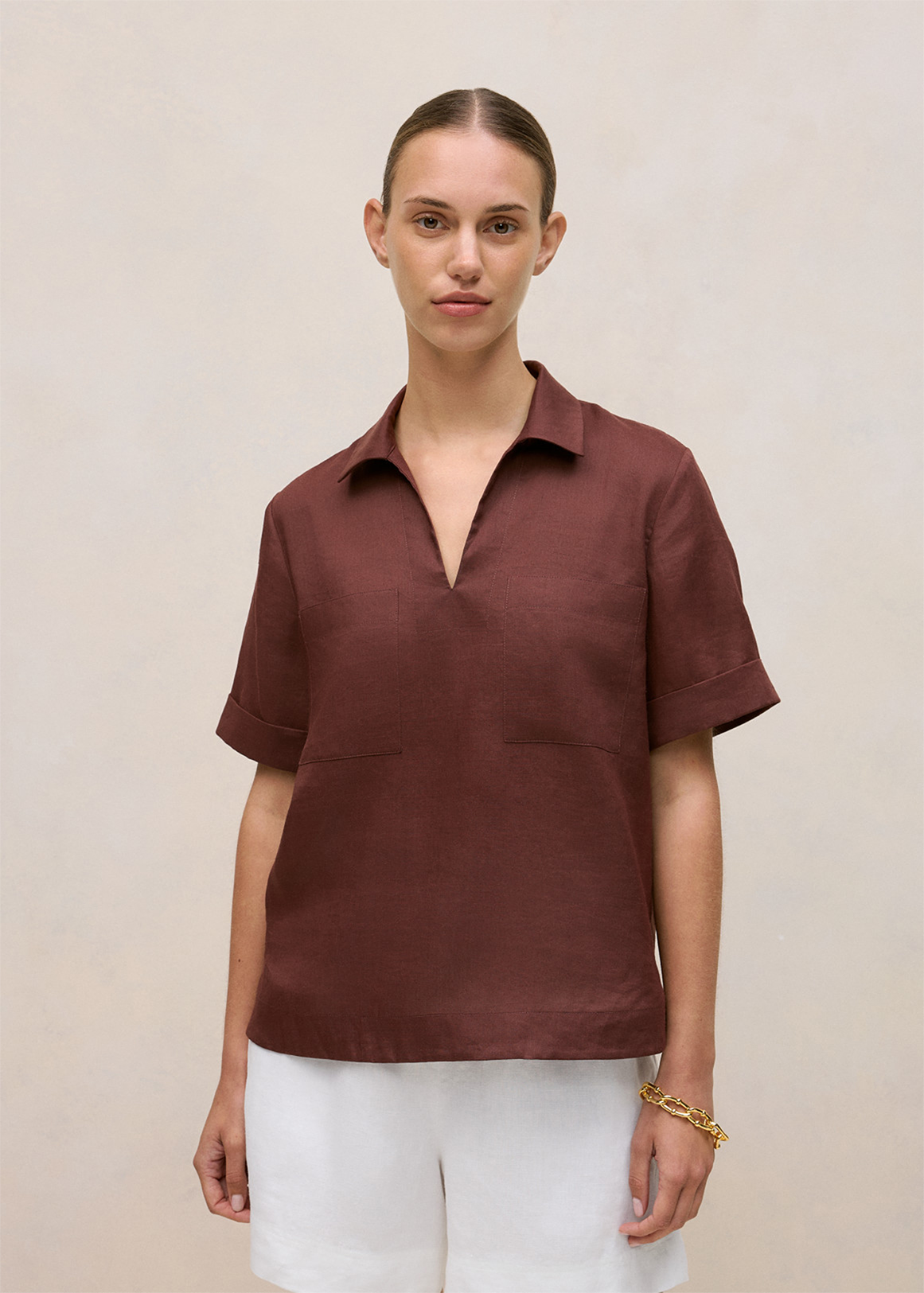 Ramie Collared Popover Shirt