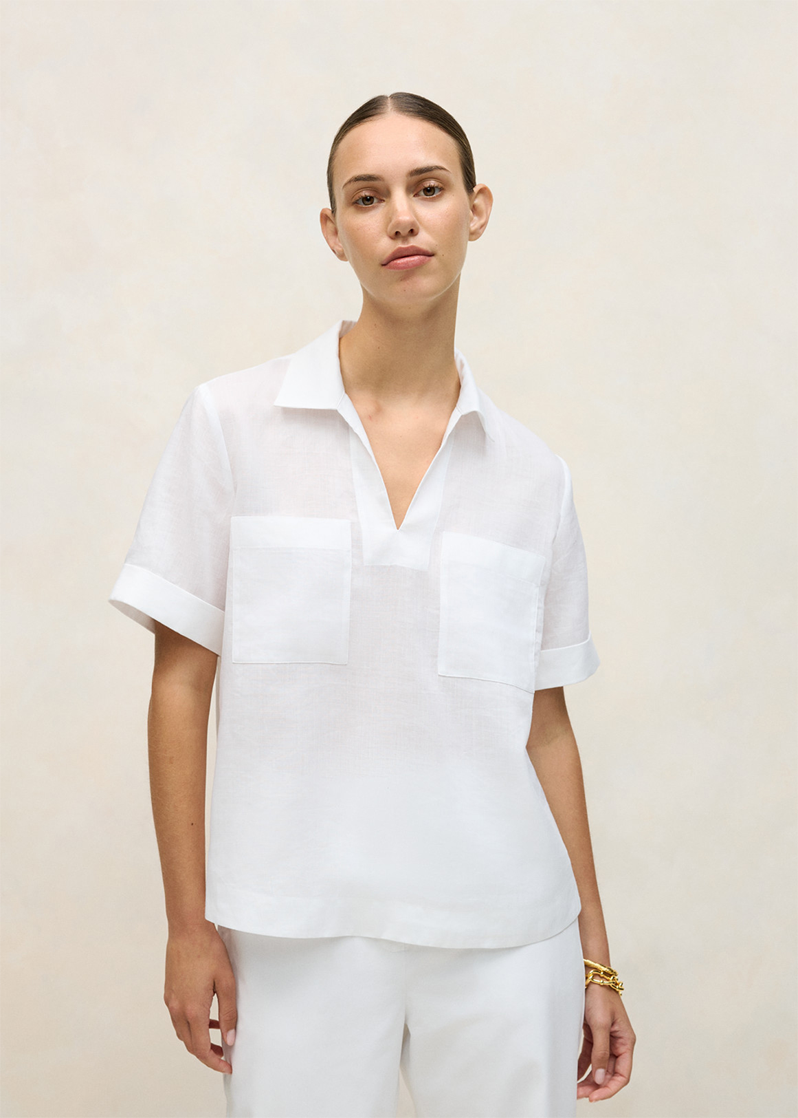 Ramie Collared Popover Shirt