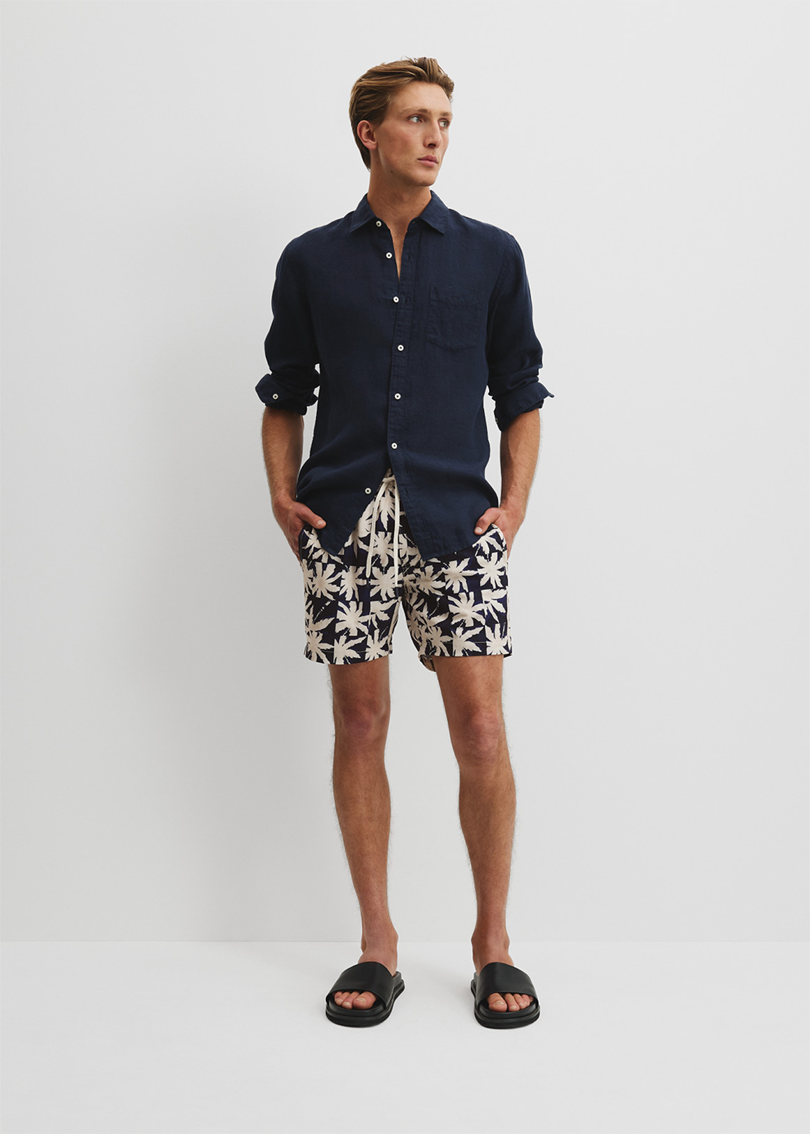 Recycled Polyester Blend Palm Print Swim Short