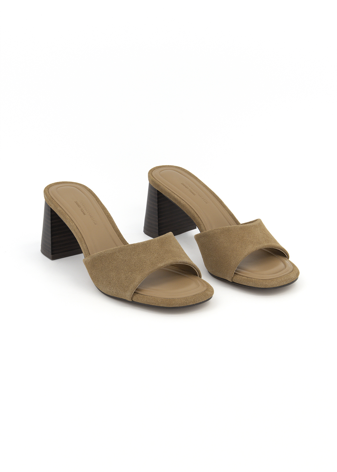 Recycled Suede Stacked Mule Heel Sandals