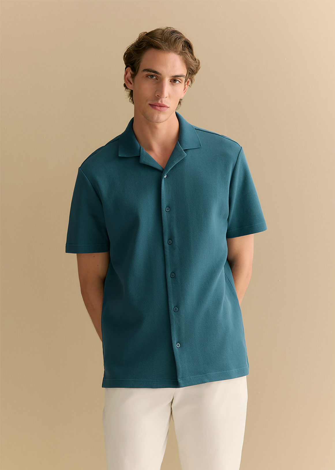 Regular Fit Cotton Blend Pique Shirt