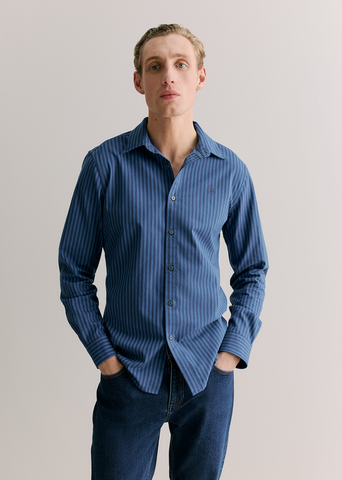 Regular Fit Cotton Stripe Monogram Oxford Shirt