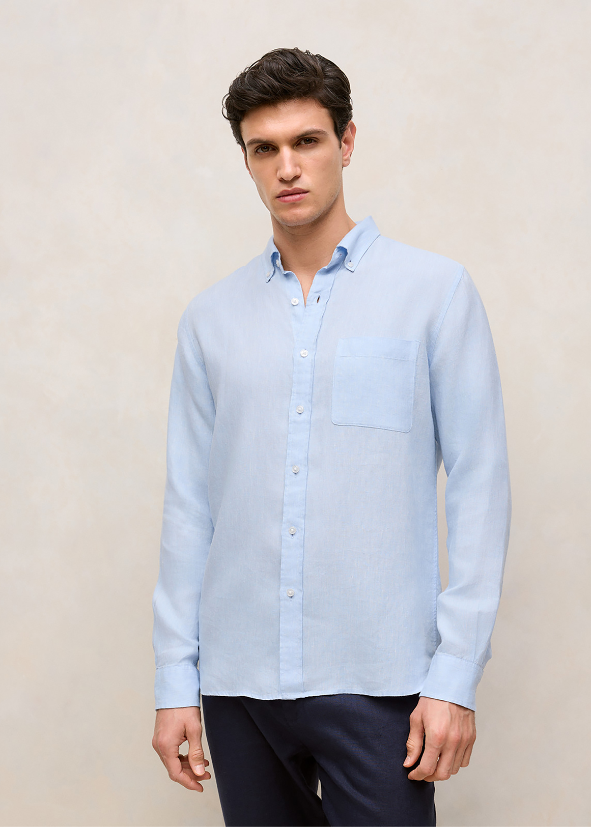 Regular Fit Delave Linen Long Sleeve Shirt