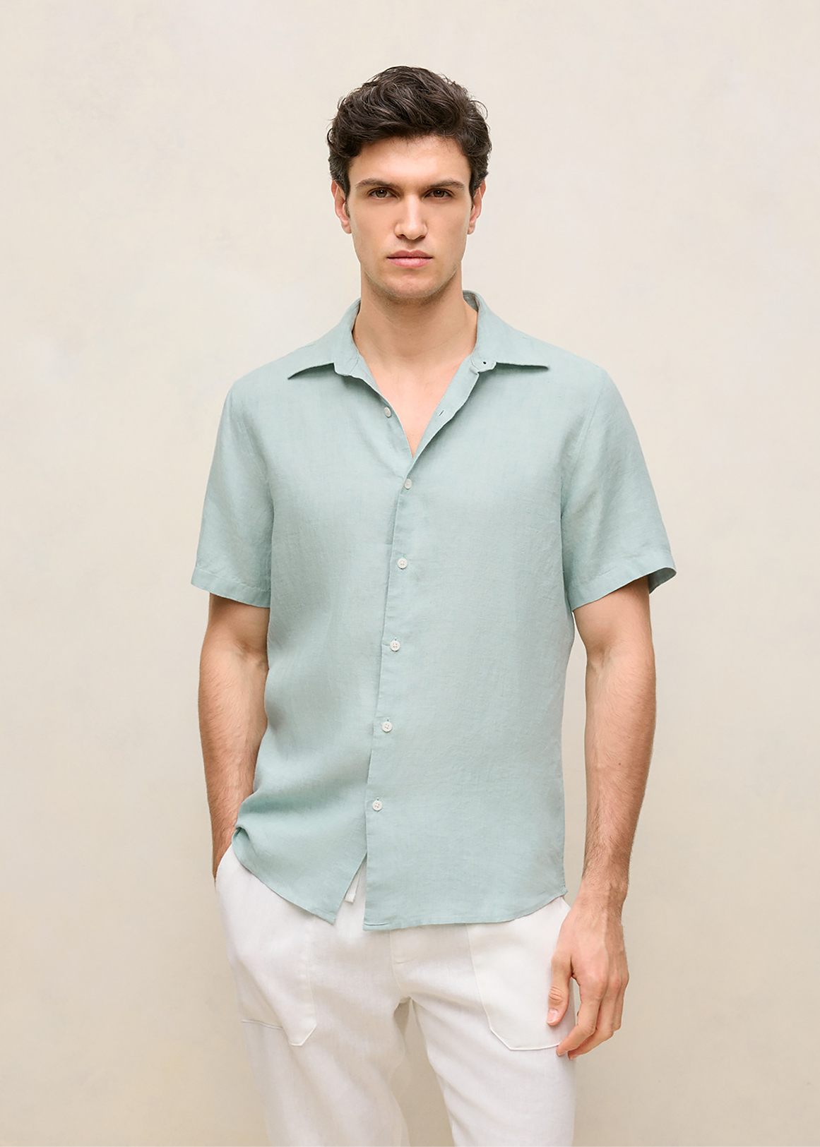 Regular Fit Delave Linen Short Sleeve Shirt
