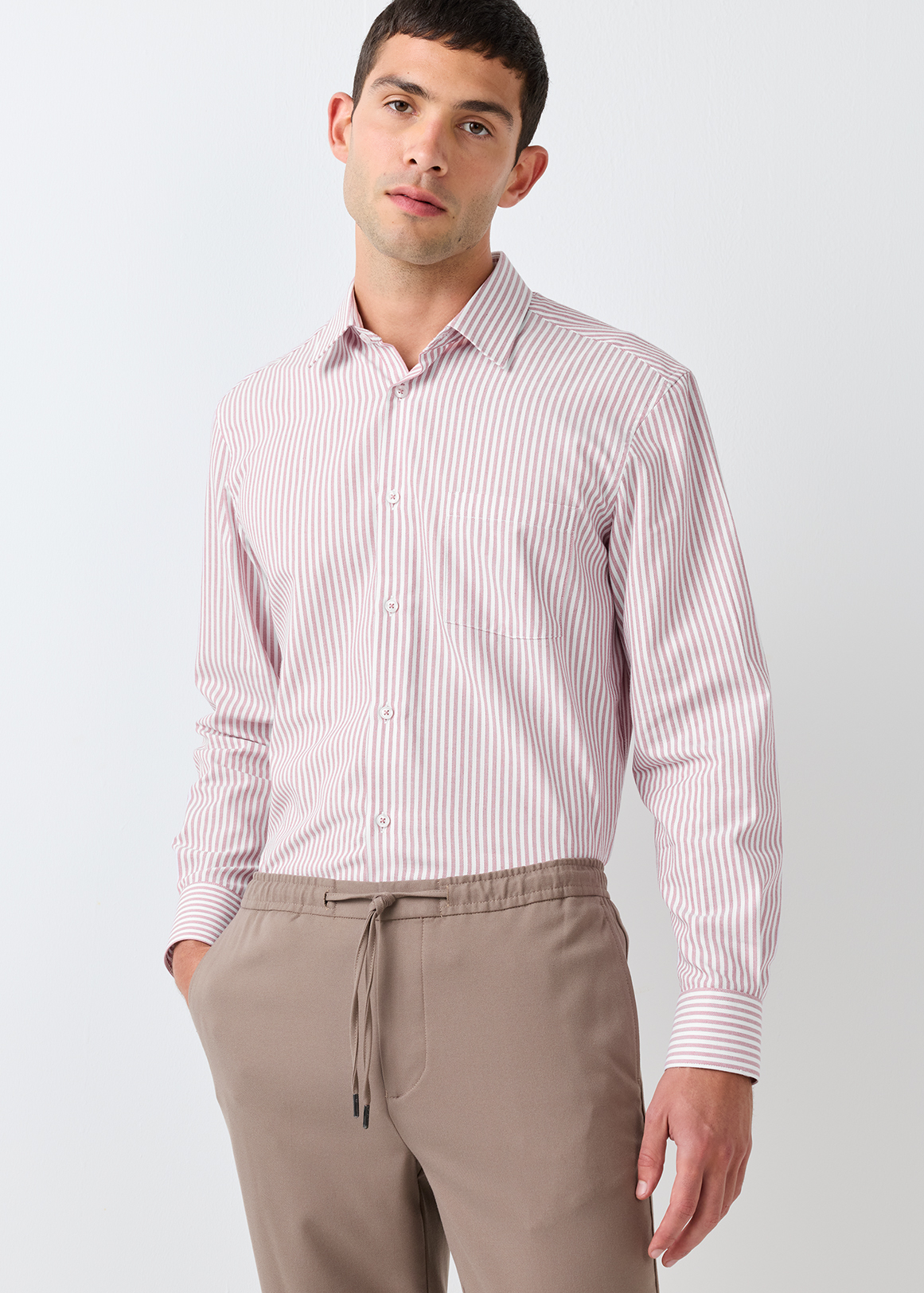 Regular Fit Easy Care Cotton Rich Pink Stripe Shirt
