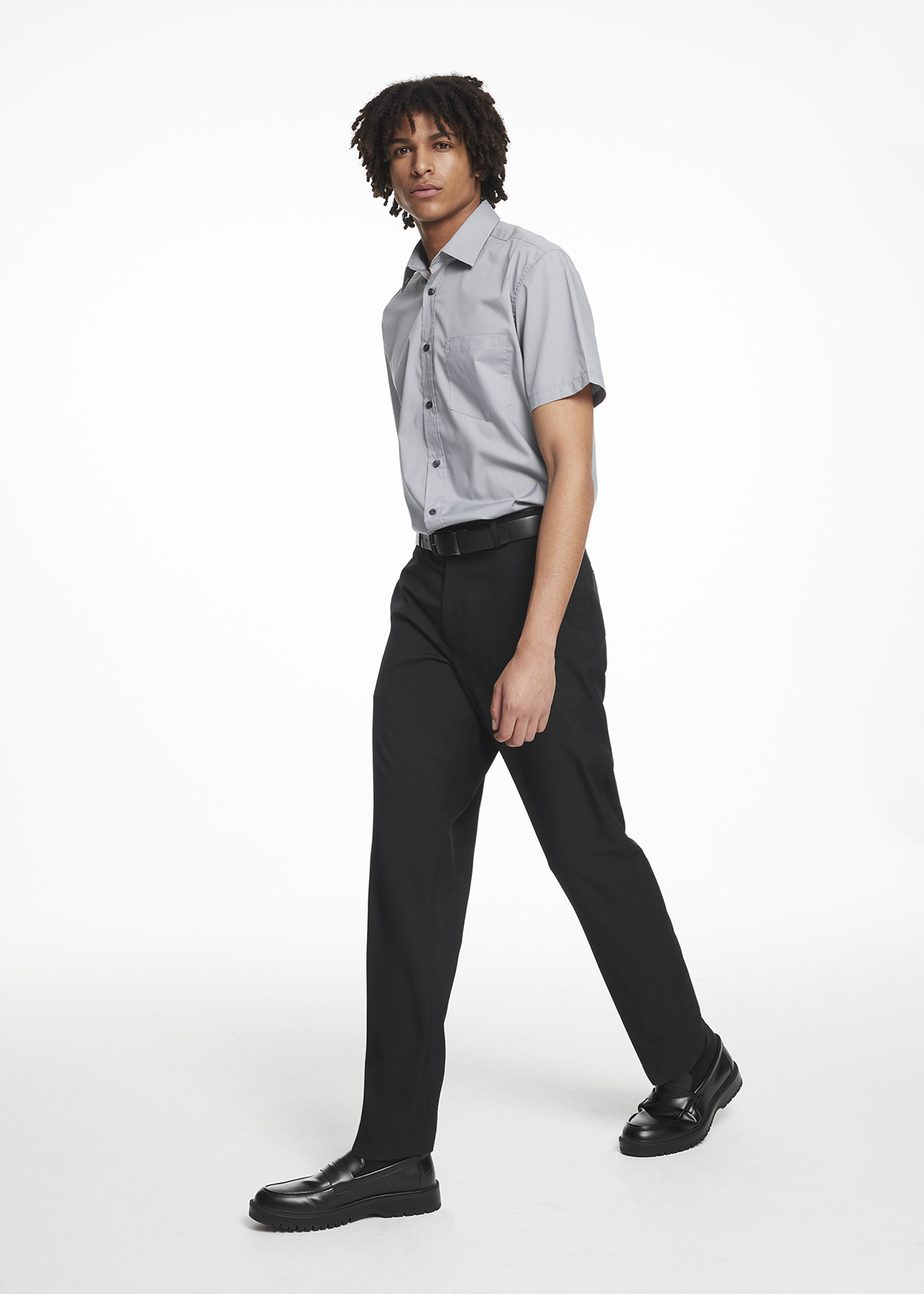 Regular Fit Flat Front Straight Leg Trousers