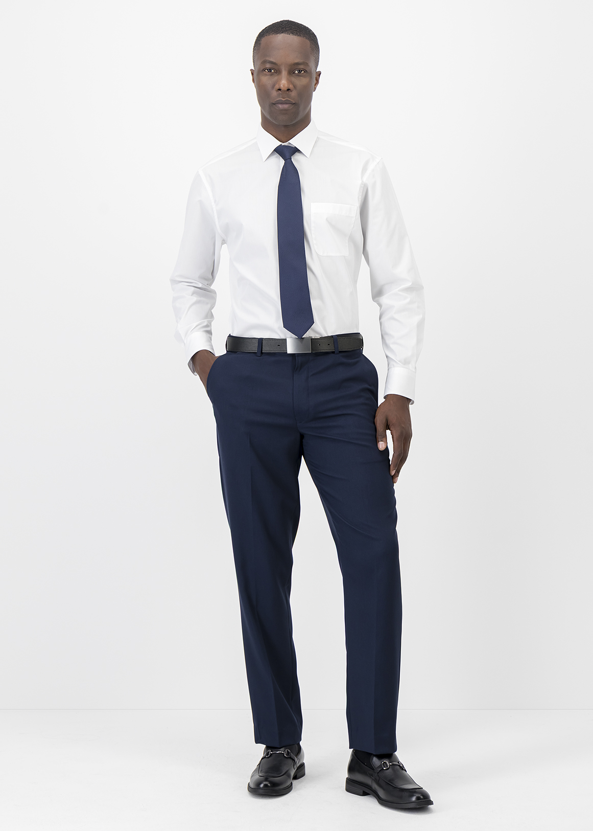 Regular Fit Flat Front Straight Leg Trousers