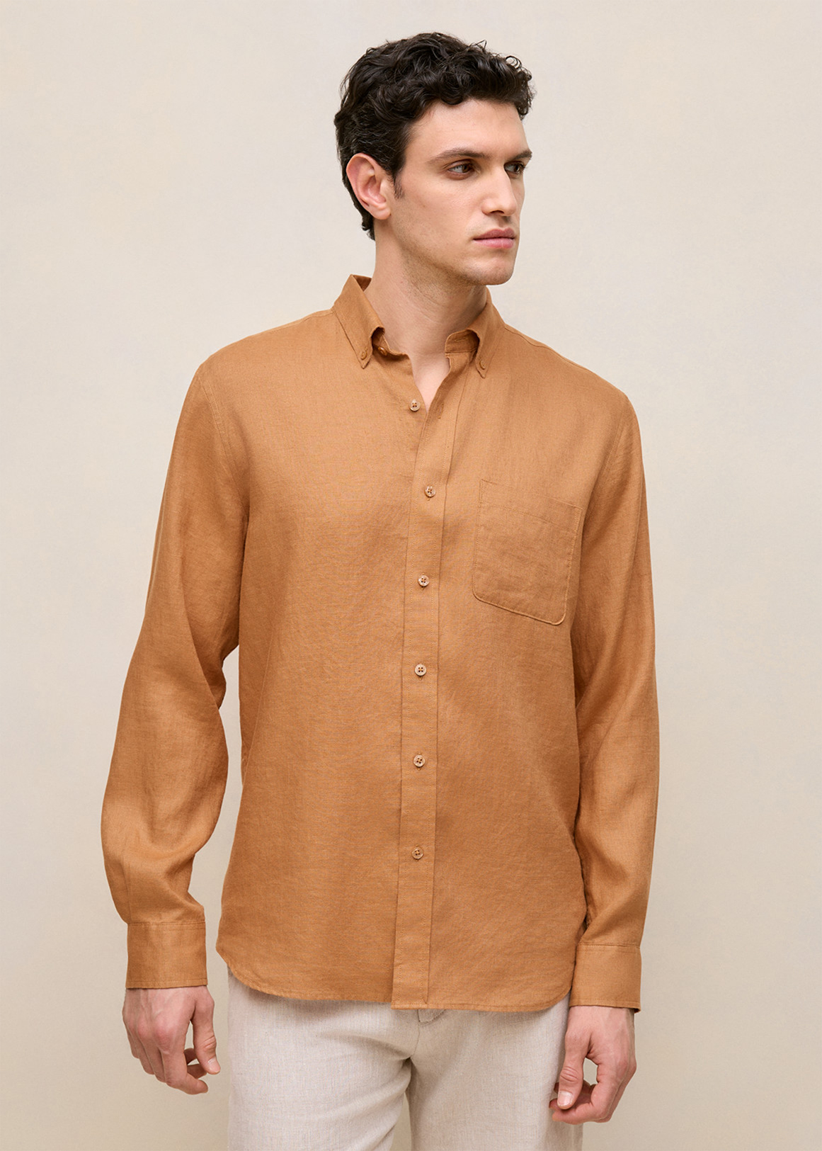 Regular Fit Linen Classic Long Sleeve Shirt