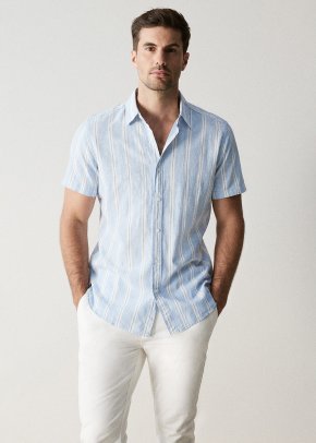 Blueprint Regular Fit Delave Linen Bold Stripe Shirt - MEN Shirts