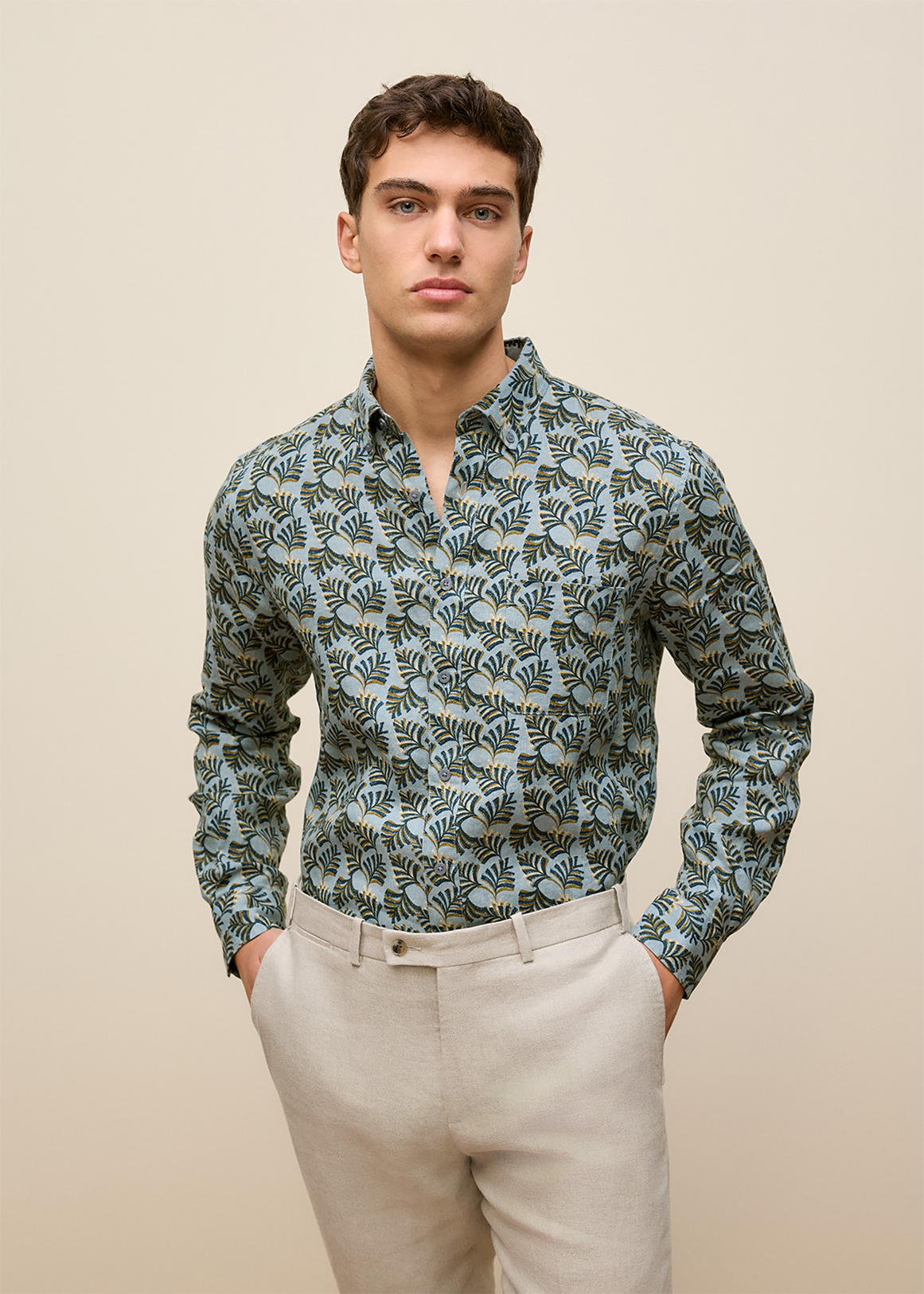 Regular Fit Linen Palm Frond Shirt