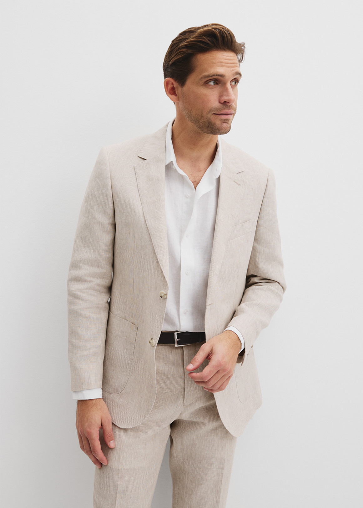 Regular Fit Linen Single Breasted Check Jacket