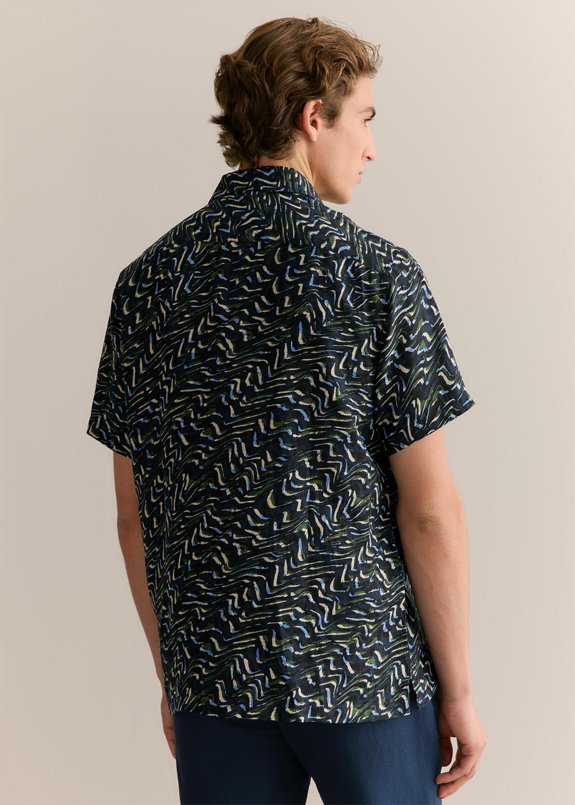 Regular Fit Linen Wave Print Short Sleeve Shirt - Main Image