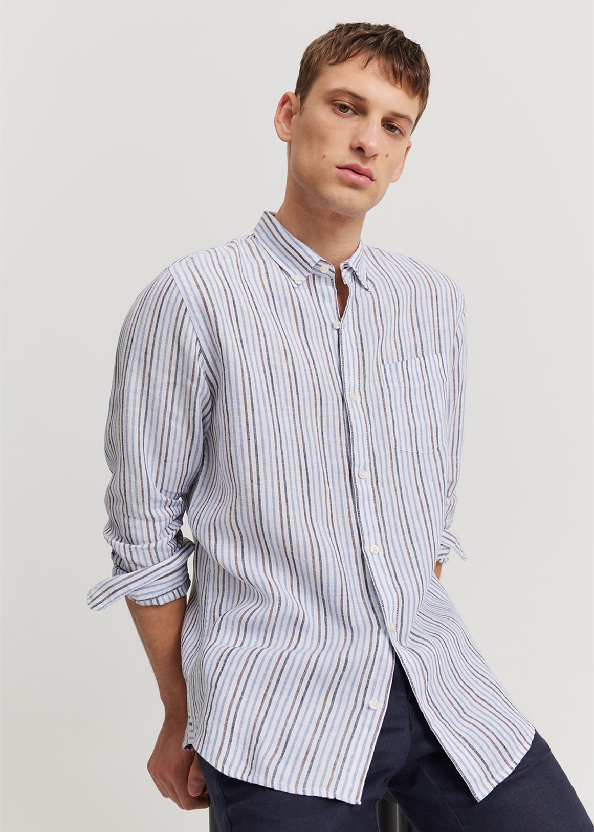 Regular Fit Organically Grown Linen Stripe Shirt | Woolworths.co.za