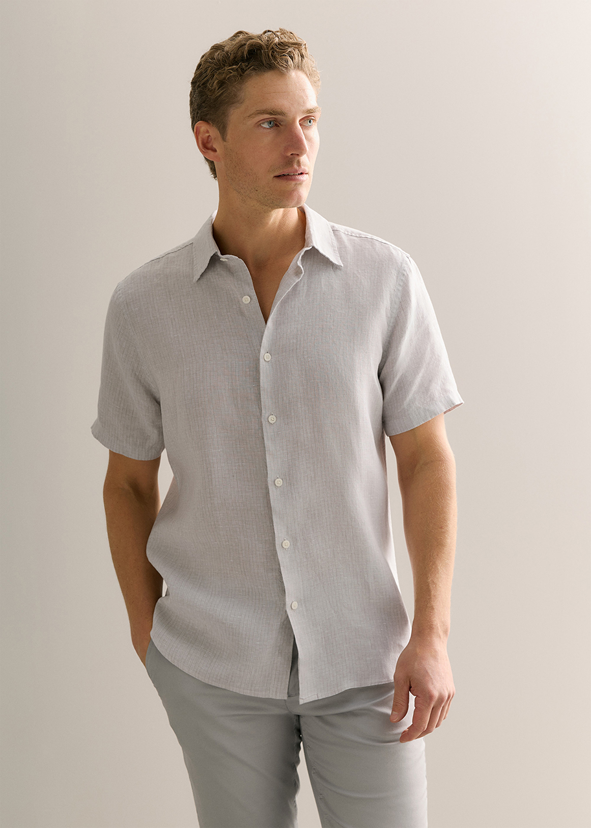 Regular Fit Yarn Dyed Linen Basket Grid Shirt