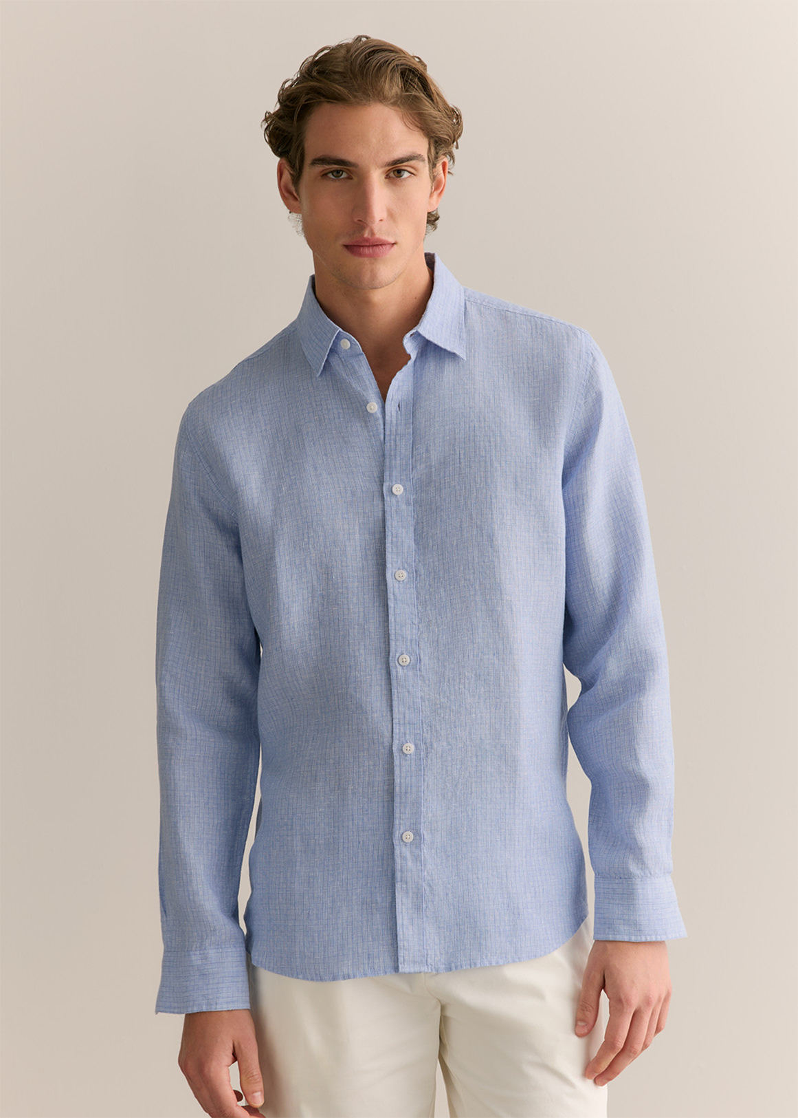 Regular Fit Yarn Dyed Linen Grid Shirt