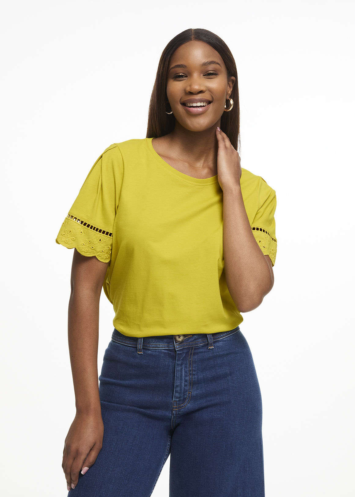 Relaxed Fit Broderie Anglaise Inset Cotton T-shirt | Woolworths.co.za