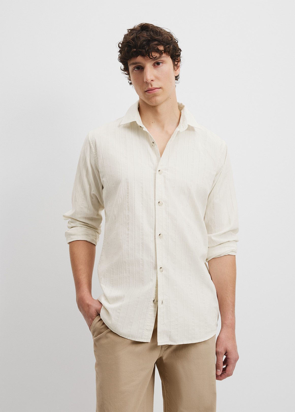 Relaxed Fit Textured Cotton Shirt