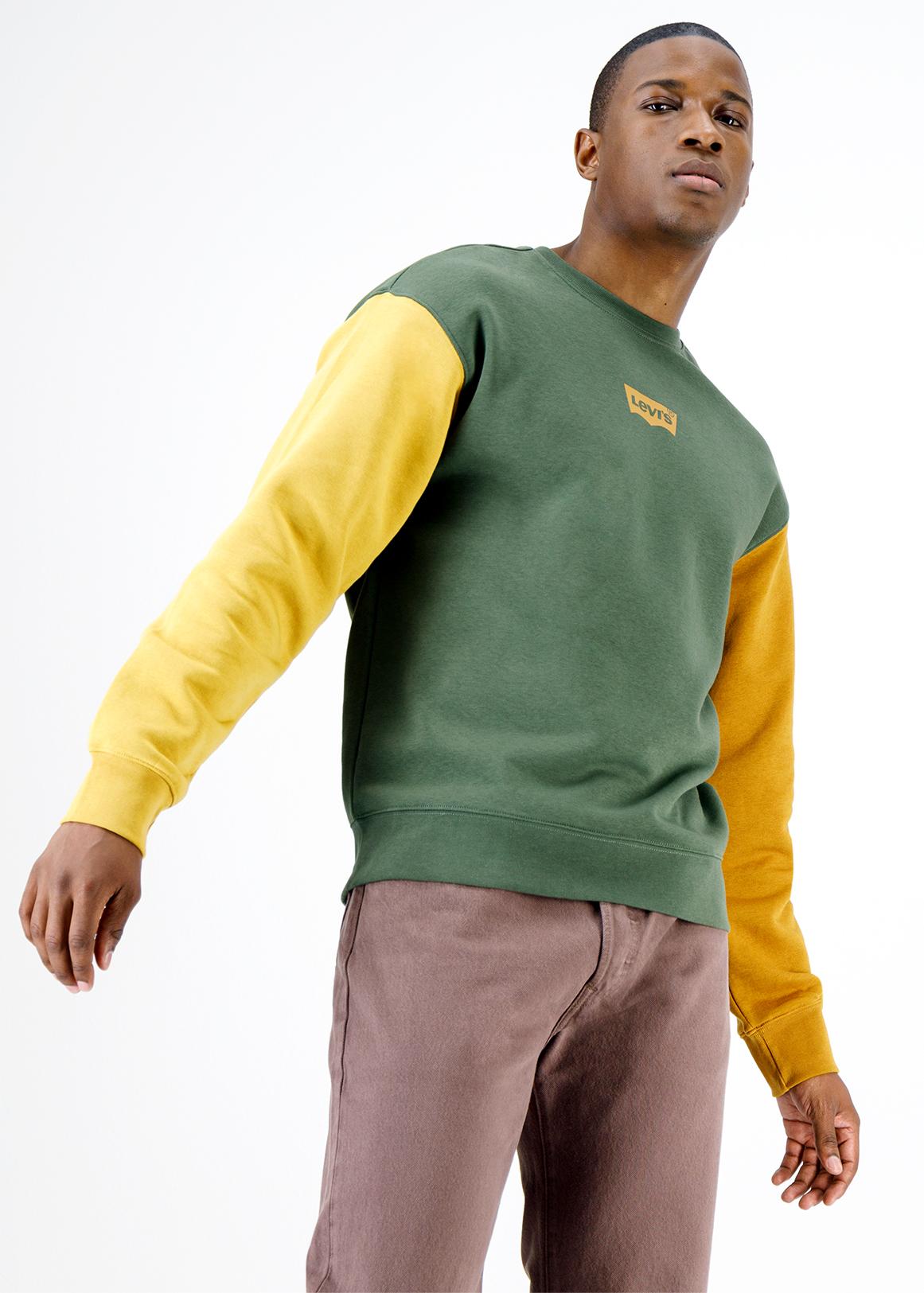 Levi's modern color block crewneck sweatshirt small batwing logo in  navy/red/yellow
