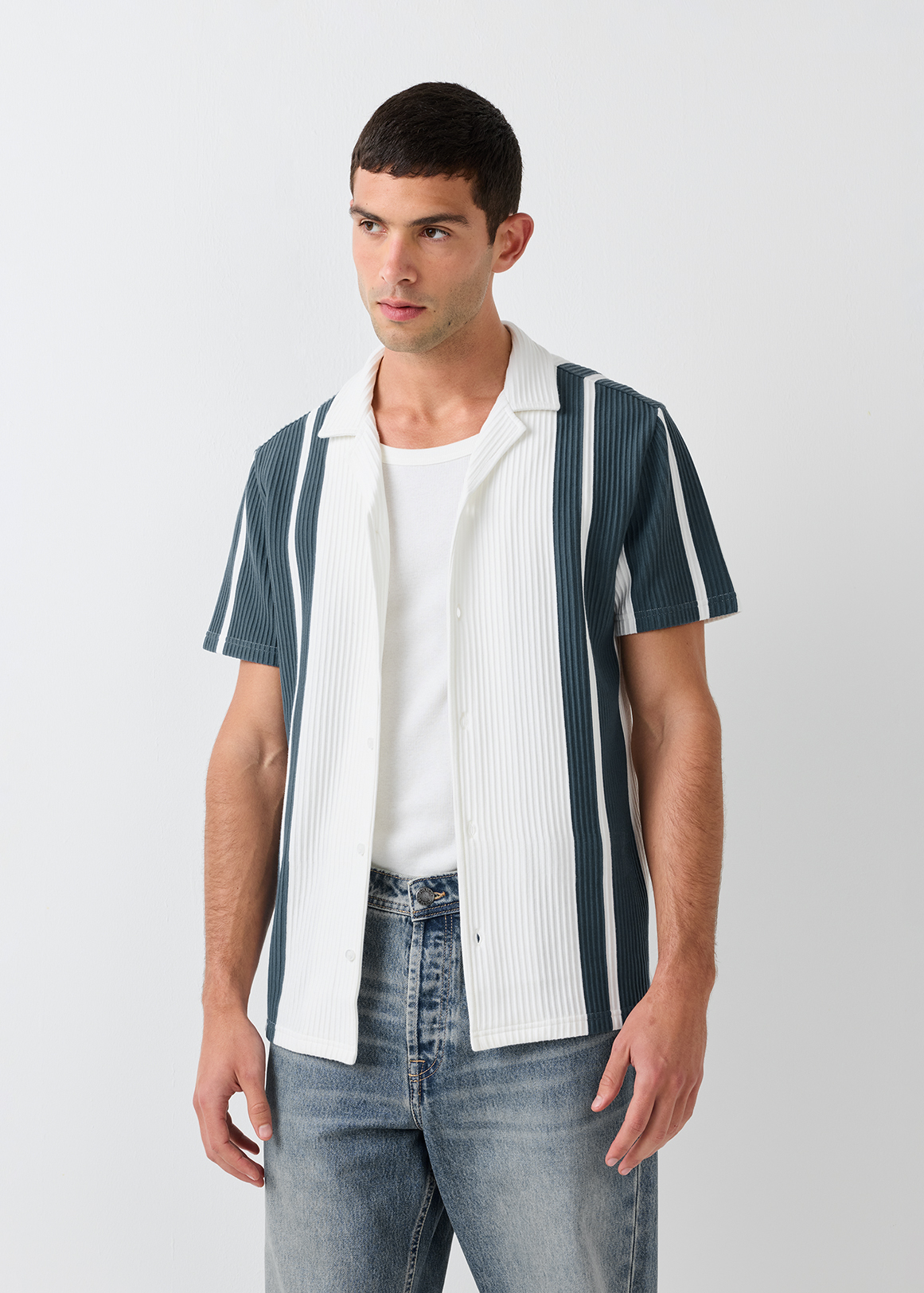 Retro Stripe Revere Collar Towelling Shirt